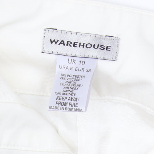Warehouse Women's Ivory Wide-Leg Trousers Size 10
