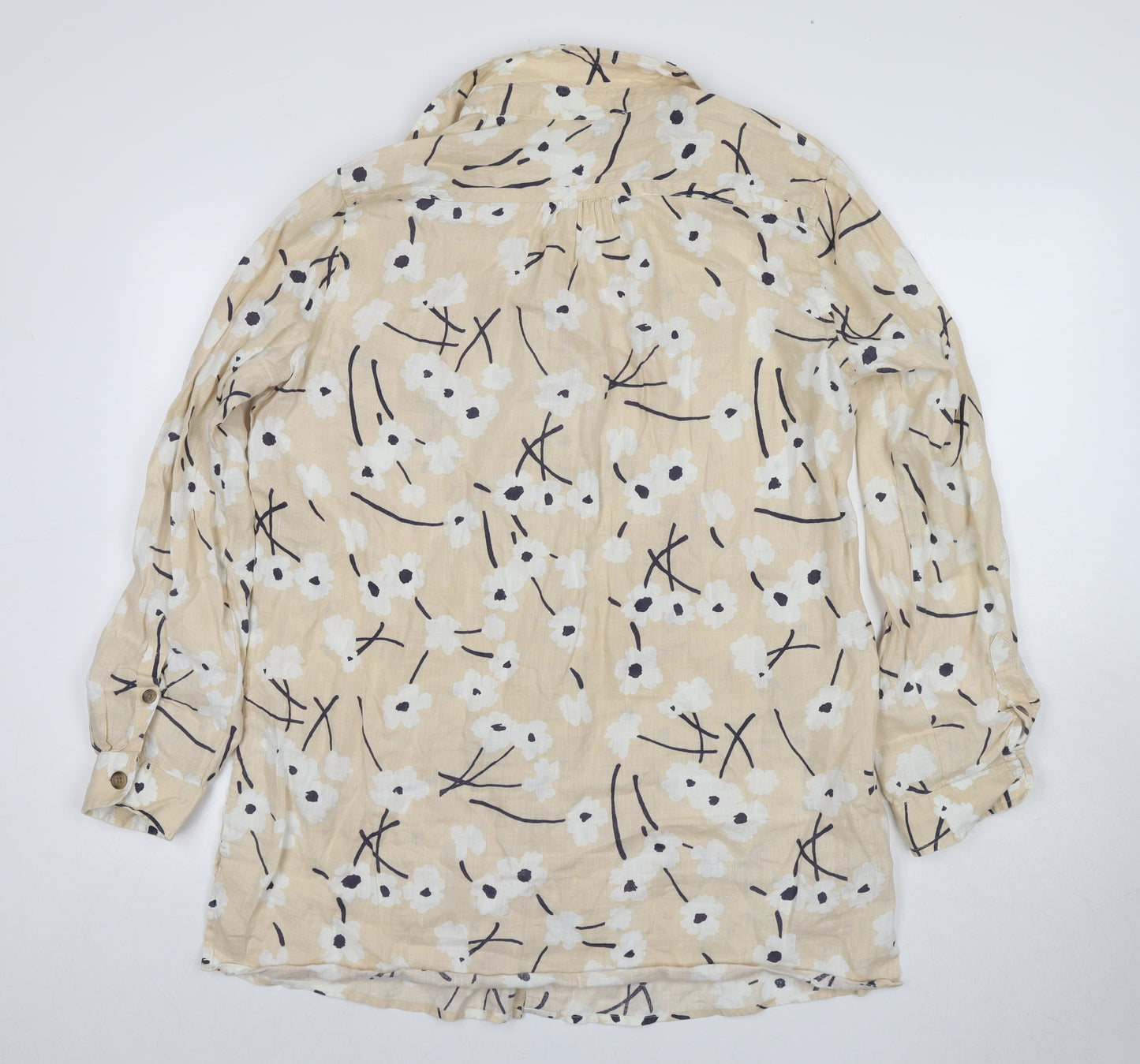 Lands' End Womens Beige Floral Button-Up Shirt Size 14