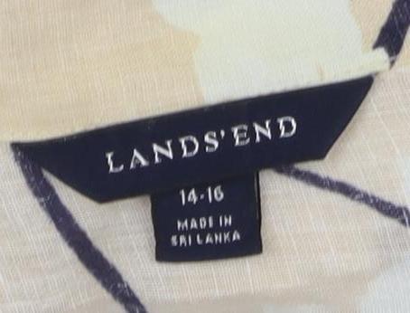 Lands' End Womens Beige Floral Button-Up Shirt Size 14