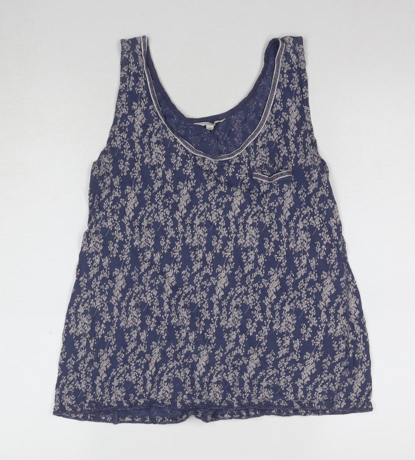 White Stuff Women's Blue Floral Cotton Tank Top Size 10