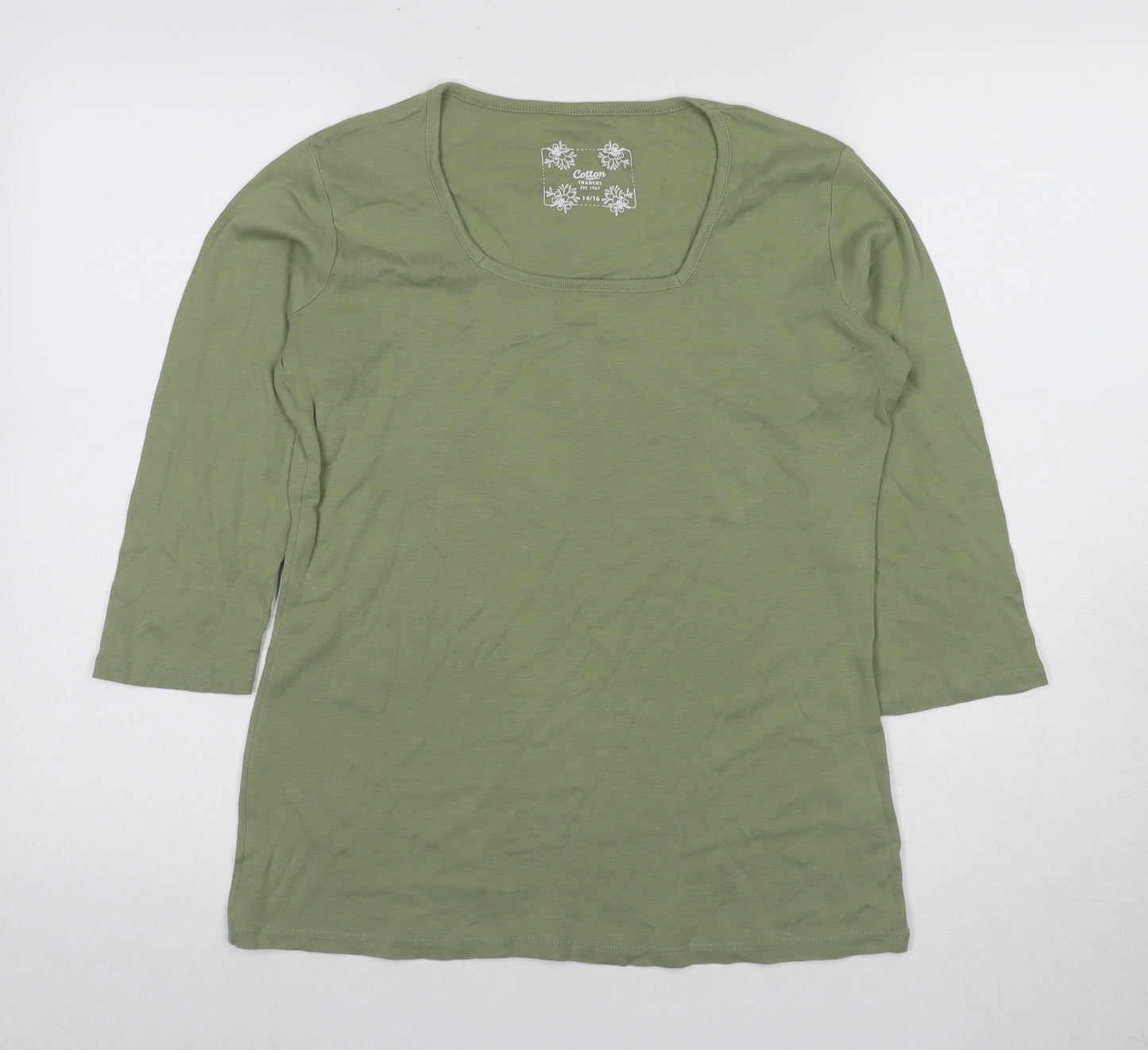 Cotton Traders Women's Green Square Neck T-Shirt