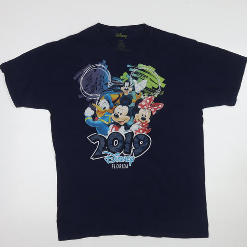 Disney Men's Blue Graphic T-Shirt L - Fun Cartoon Florida Design