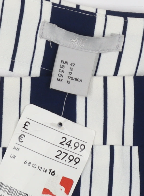 H&M Women's Blue Cropped Trousers Size 16