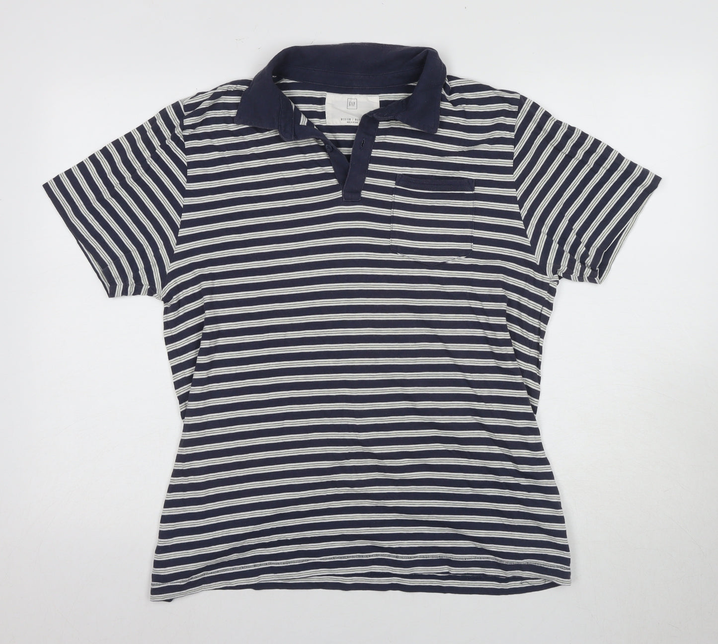 GAP Women's Blue Striped Polo Shirt, Size M, Cotton