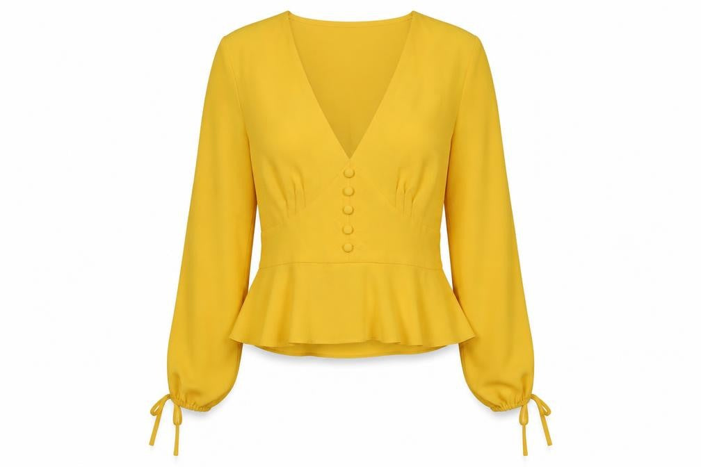 Front view of Miss Selfridge Women's Yellow Cropped Blouse, size 8