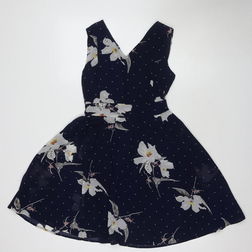 Yumi Women's Blue Floral A-Line Dress Size 8