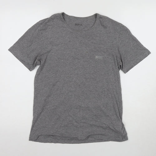 BOSS Men's Grey Cotton T-Shirt, Size S, Short Sleeve