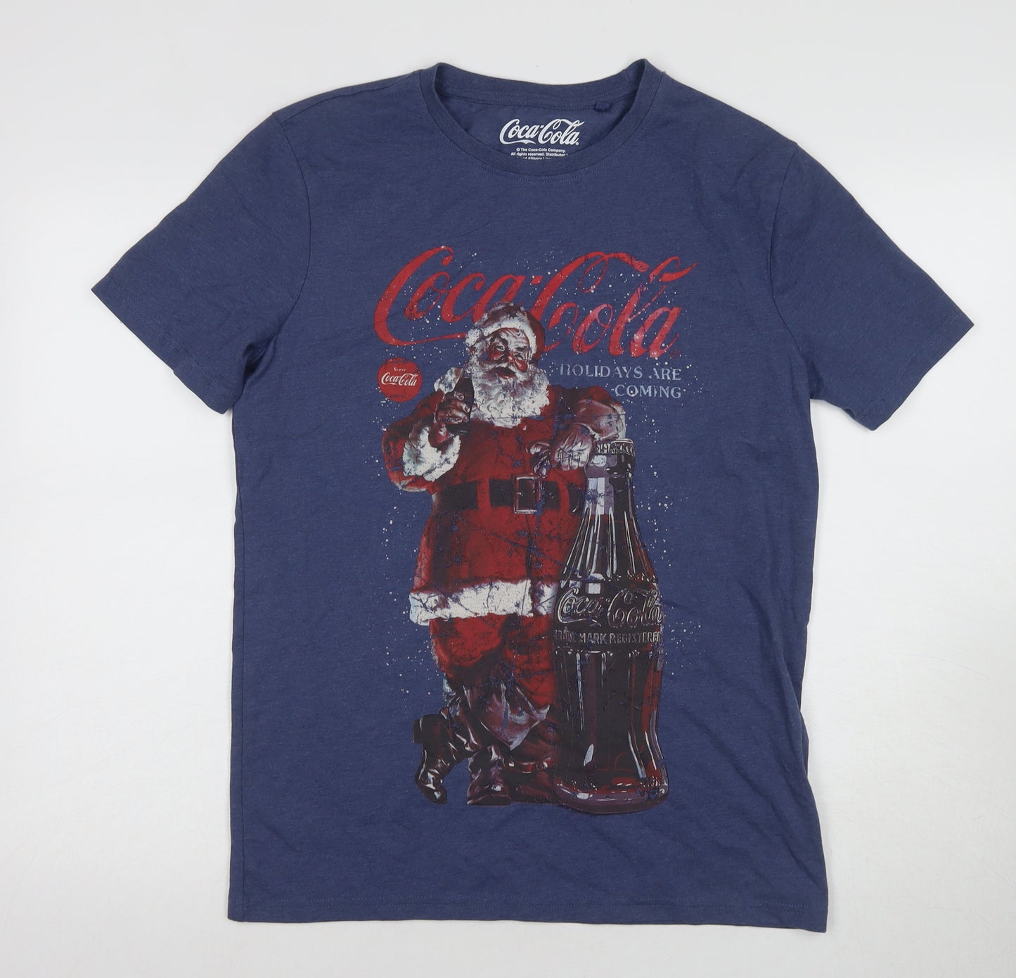 Coca-Cola Men's Blue Christmas T-Shirt - Size S