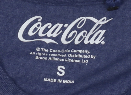 Coca-Cola Men's Blue Christmas T-Shirt - Size S