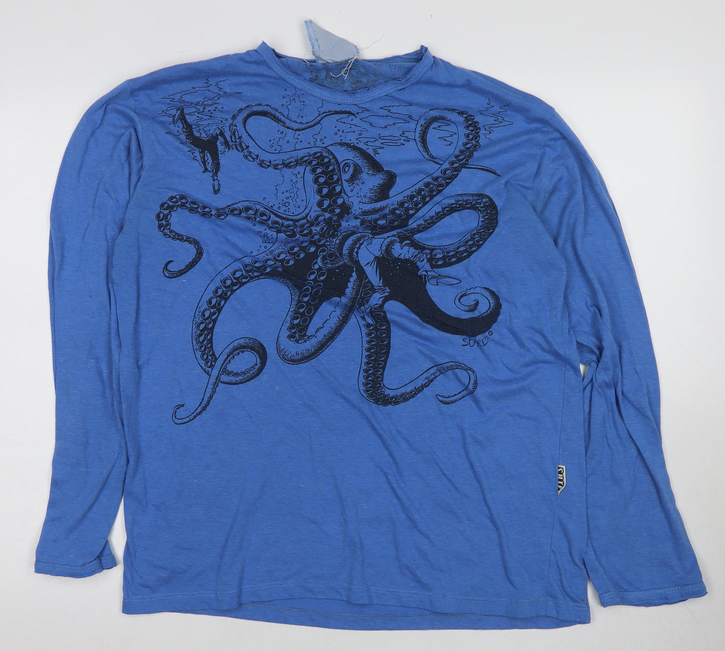 SURE Men's Blue Octopus Graphic Long Sleeve T-Shirt