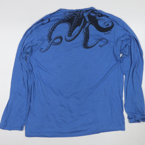 SURE Men's Blue Octopus Graphic Long Sleeve T-Shirt