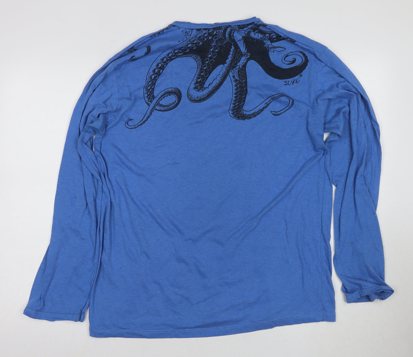 SURE Men's Blue Octopus Graphic Long Sleeve T-Shirt
