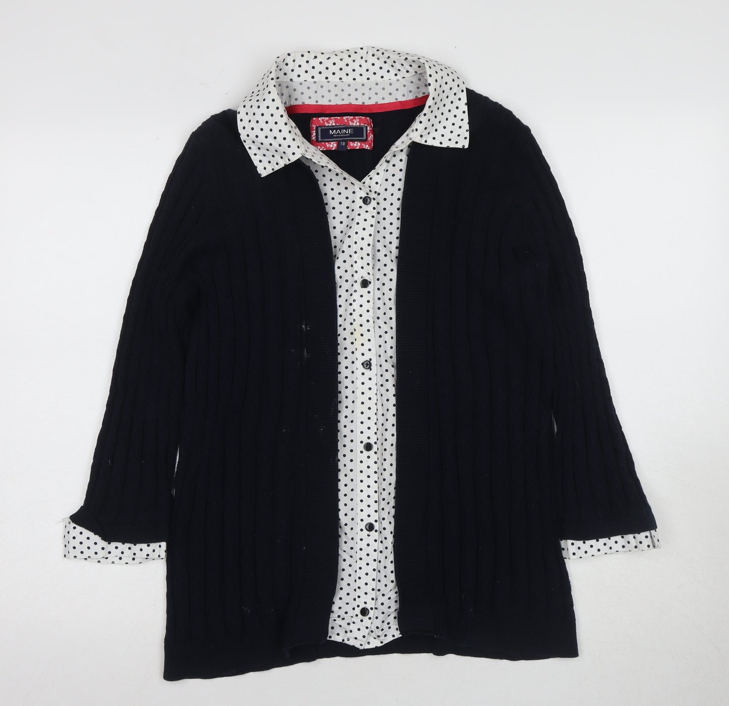 Maine Women's Black Cardigan Size 18 Long Sleeve Polka Dot