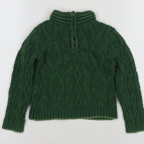 Jarvis Archer Boys Green Cable-Knit Full Zip Jumper, Roll Neck, Size 14