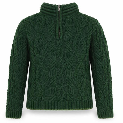 Jarvis Archer Boys Green Cable-Knit Full Zip Jumper, Roll Neck, Size 14