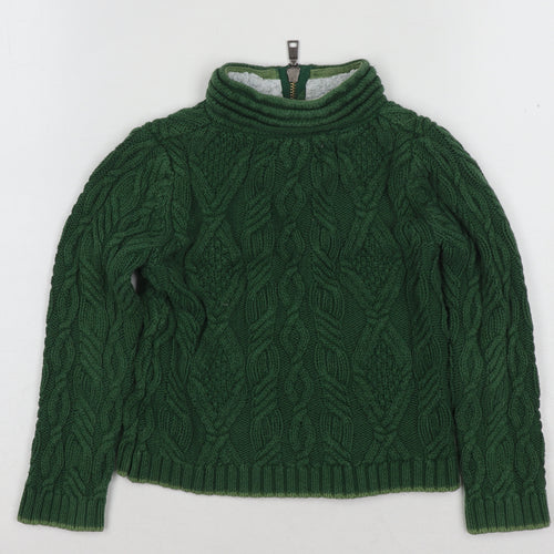 Jarvis Archer Boys Green Cable-Knit Full Zip Jumper, Roll Neck, Size 14