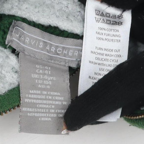 Jarvis Archer Boys Green Cable-Knit Full Zip Jumper, Roll Neck, Size 14