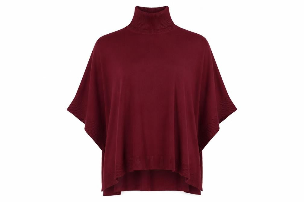 Front view of QED London Women's Red Roll Neck Jumper Tunic One Size