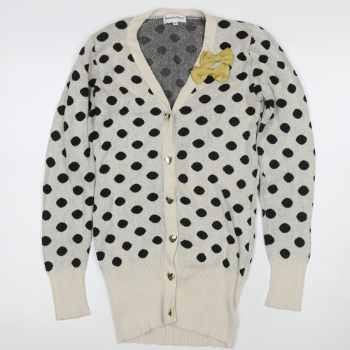 Sugar Reef Women's Ivory Polka Dot Cardigan Size 10