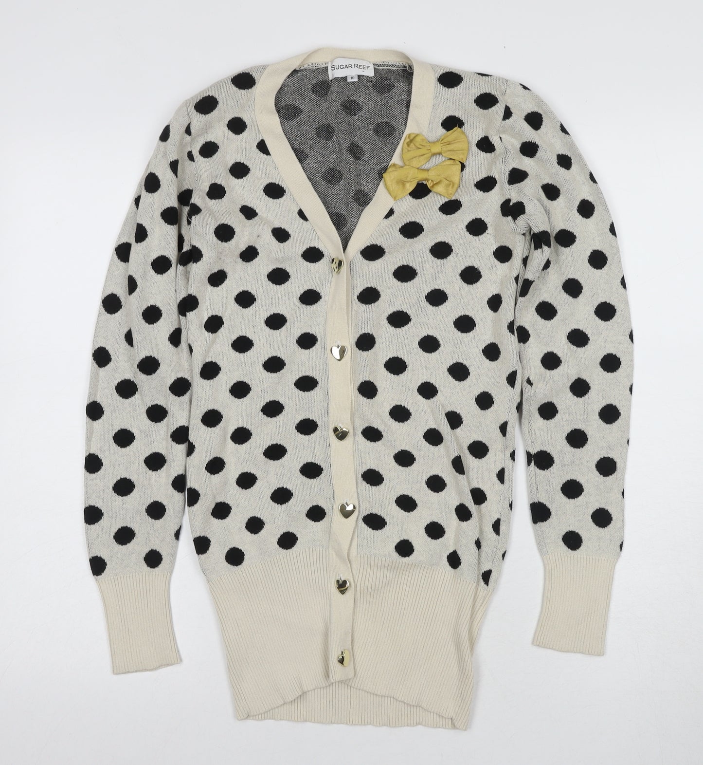 Sugar Reef Women's Ivory Polka Dot Cardigan Size 10