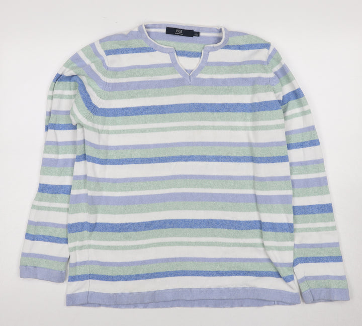 Isle Women's Multicolour Large Striped V-Neck Pullover