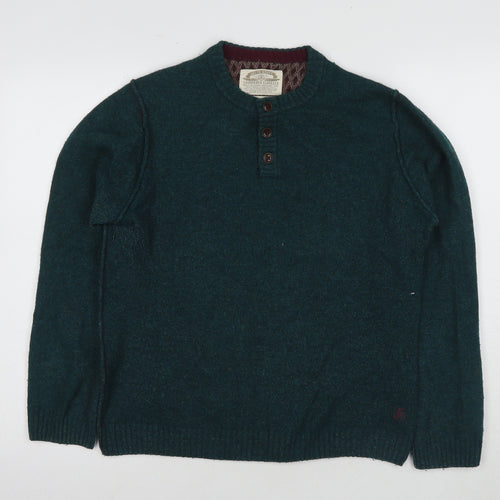 Laundered Classics Men's Green Wool Henley Jumper, Size S