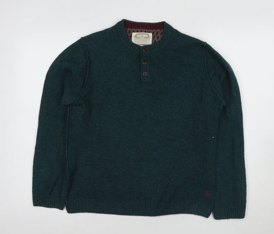 Laundered Classics Men's Green Wool Henley Jumper, Size S