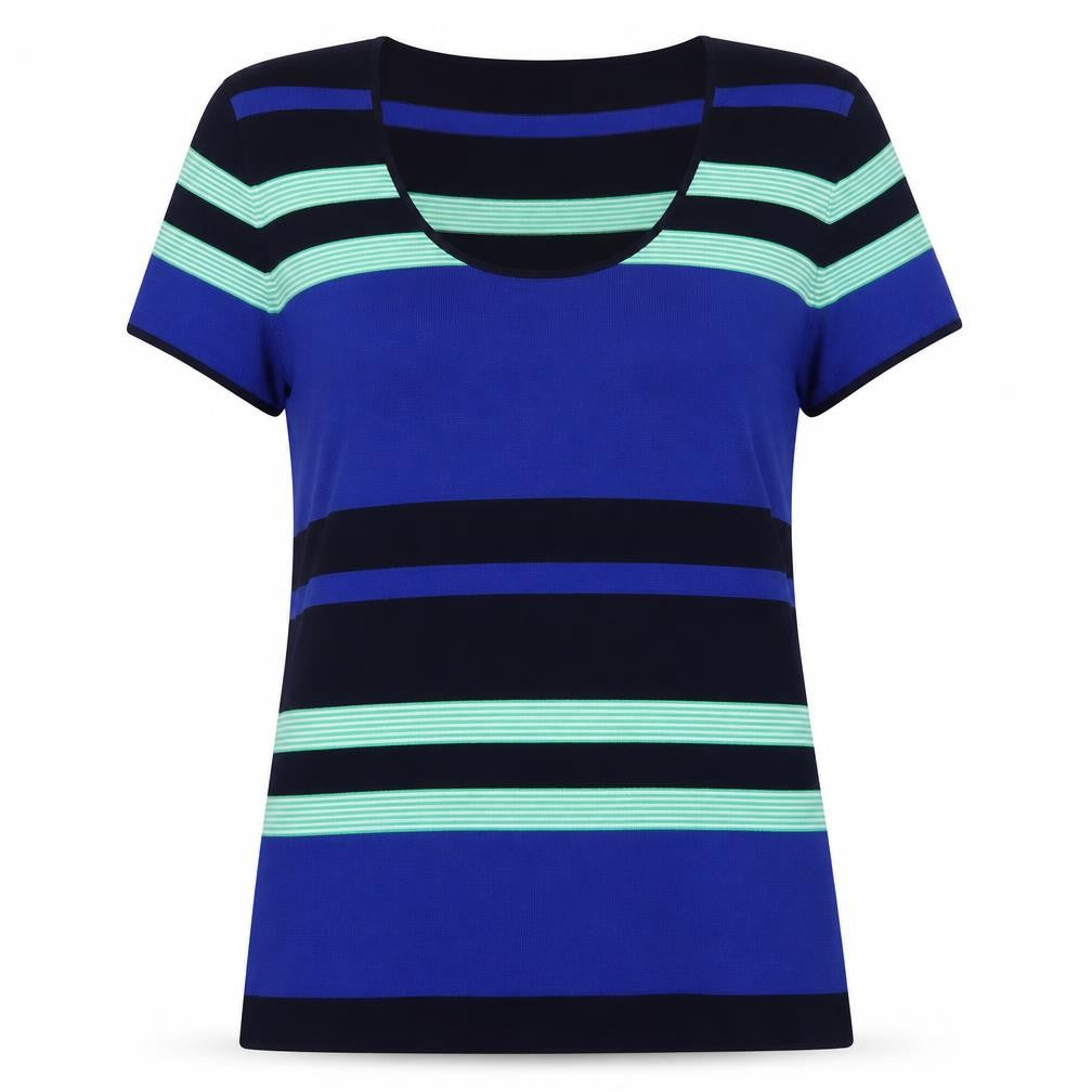 Front view of Planet Women's Blue Striped T-Shirt L