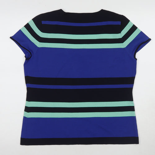 Planet Women's Blue Striped T-Shirt L
