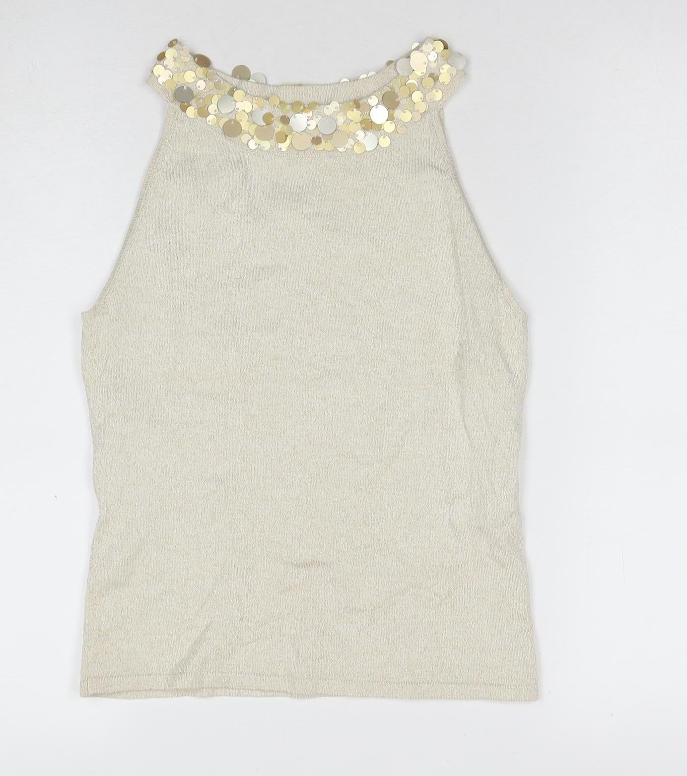 PLANET Women's Gold Sequin Sleeveless Party Tank Top, Size 10