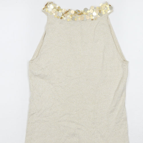 PLANET Women's Gold Sequin Sleeveless Party Tank Top, Size 10
