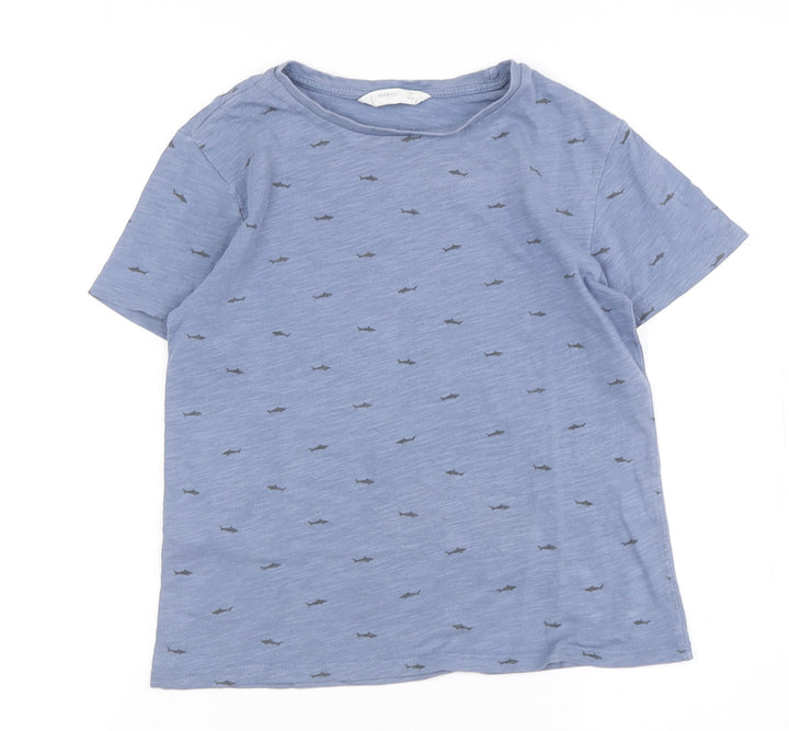 Mango Boys' Blue Animal Print T-Shirt, Size S, Casual, Cotton