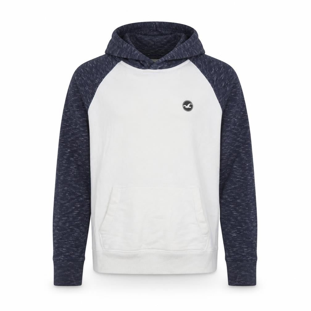 Front view of Hollister Men's Grey Blue Pullover Hoodie S