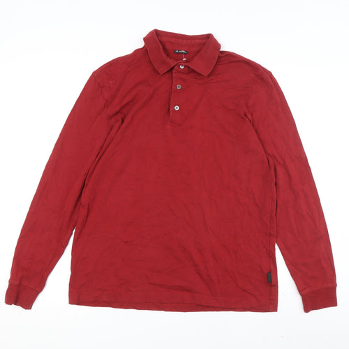 Jockey Men's Red Long Sleeve Polo Medium Cotton