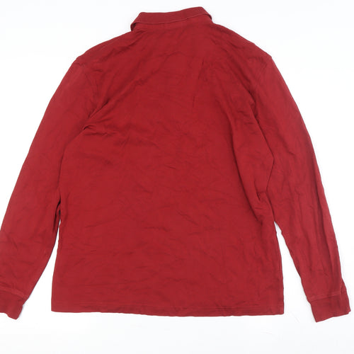 Jockey Men's Red Long Sleeve Polo Medium Cotton