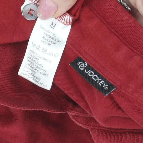 Jockey Men's Red Long Sleeve Polo Medium Cotton