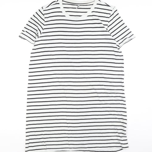 Only Women's White Striped T-Shirt Dress Size L