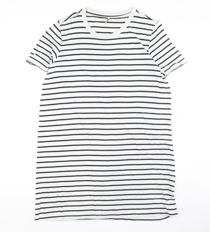 Only Women's White Striped T-Shirt Dress Size L