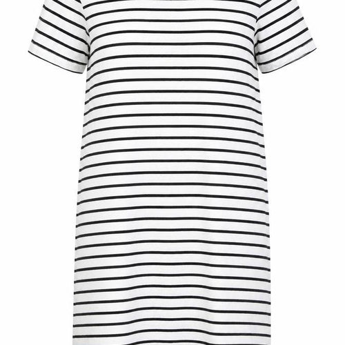Only Women's White Striped T-Shirt Dress Size L
