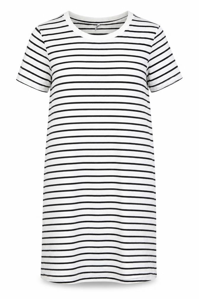 Only Women's White Striped T-Shirt Dress Size L