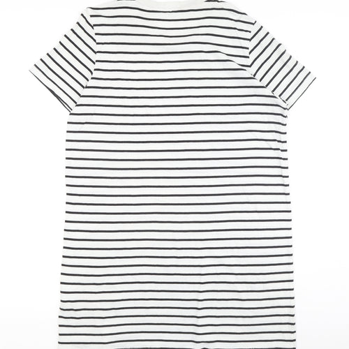Only Women's White Striped T-Shirt Dress Size L
