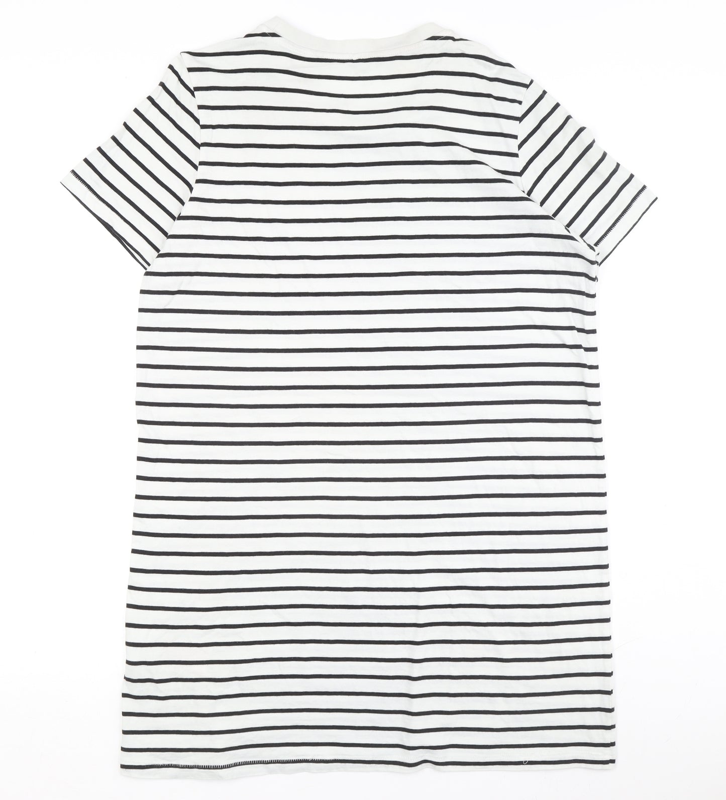 Only Women's White Striped T-Shirt Dress Size L