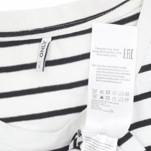Only Women's White Striped T-Shirt Dress Size L