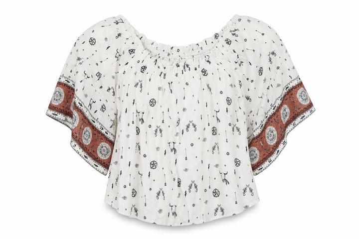 Mango Women's White Floral Bohemian Blouse, Size L