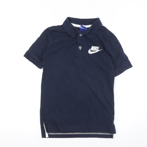 Nike Boys Blue Cotton Polo Shirt XS Logo Casual Wear