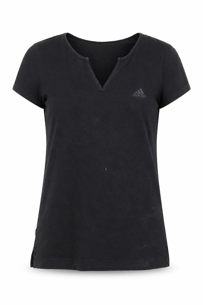 Front view of Adidas Women's Black V-Neck T-Shirt, size 12