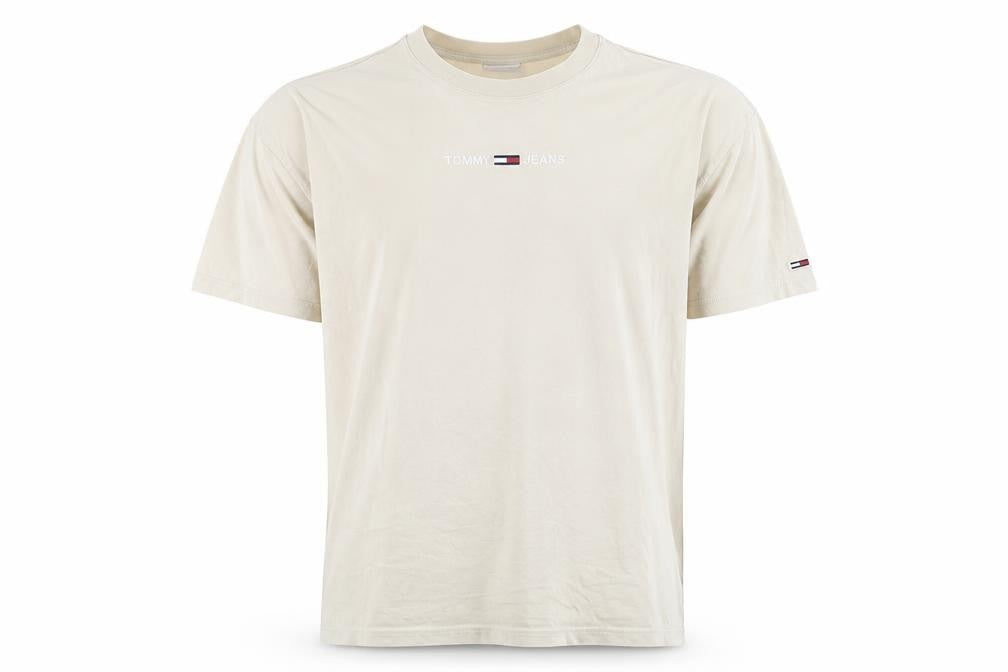 Front view of Tommy Jeans Men's Beige M Logo T-Shirt