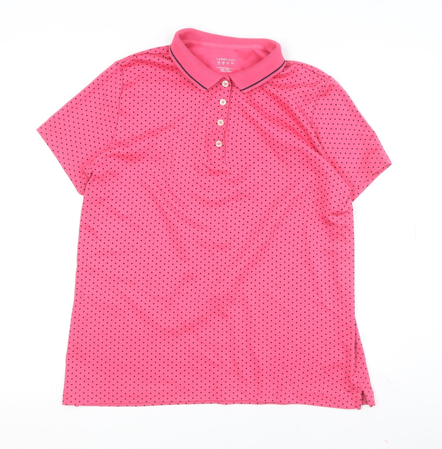 Lands' End Women's Pink Polka Dot Polo Shirt Size 16