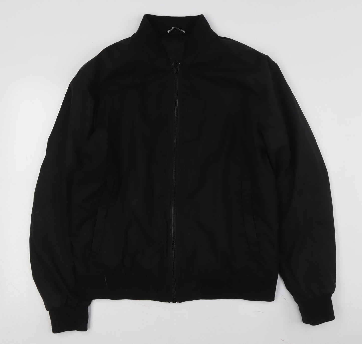 Zara Men's Black Bomber Jacket M Casual Stand-Up Collar