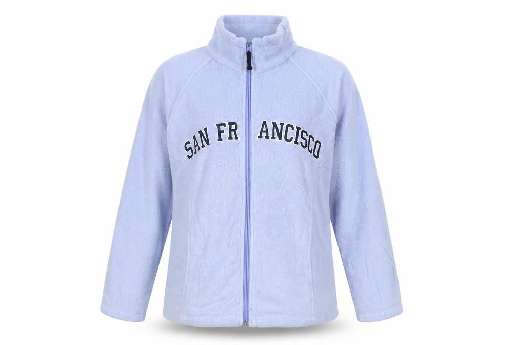Front view of Justice Teens Blue Fleece Jacket L Long Sleeve Casual